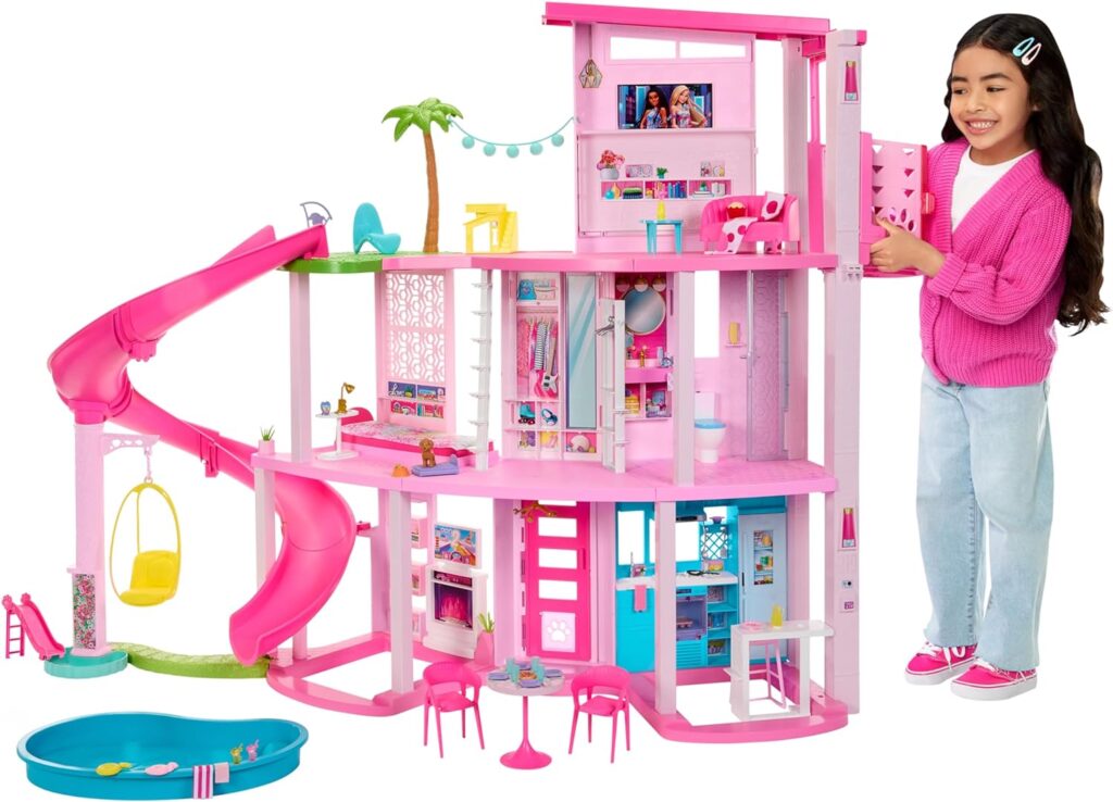 Barbie Dreamhouse, 3-Storey Barbie House with 10 Play Areas Including Pool, Slide, Elevator, 75 Doll Accessories, Toy Puppy, Adult Assembly Required, Toys for Ages 3 and Up, One Toy House, HMX10