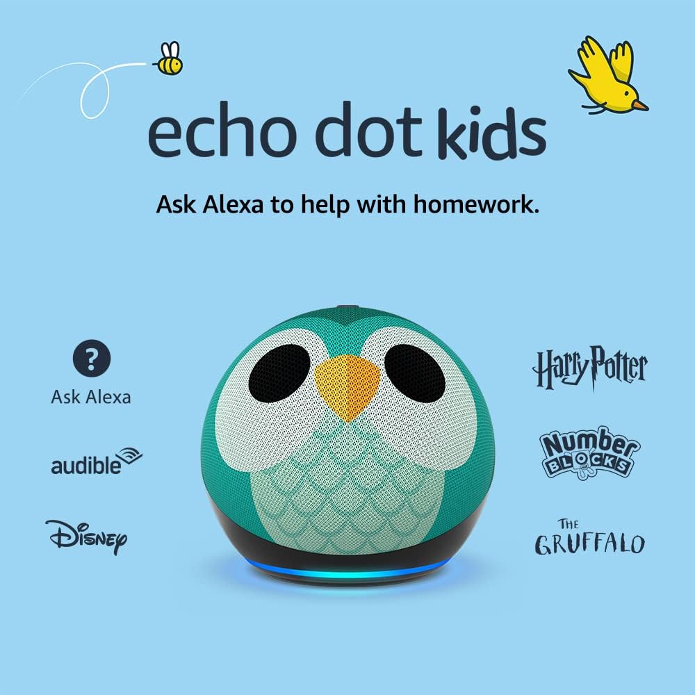 Echo Dot Kids (5th generation, 2022 release) | Wi-Fi and Bluetooth smart speaker with Alexa | Designed for kids, with parental controls | Owl