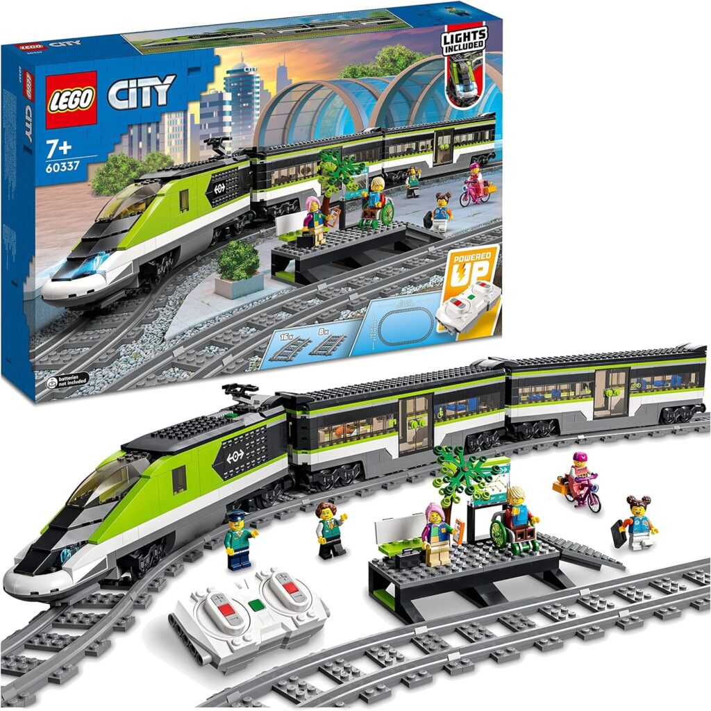 LEGO 60337 City Express Passenger Train Set, Remote Controlled Toy, Christmas Treat, Gifts for Kids, Boys Girls with Working Headlights, 2 Coaches and 24 Track Pieces, Plus 6 Minifigures LEGO 60337 City Express Passenger Train Set, Remote Controlled Toy, Christmas Treat, Gifts for Kids, Boys Girls with Working Headlights, 2 Coaches and 24 Track Pieces, Plus 6 Minifigures