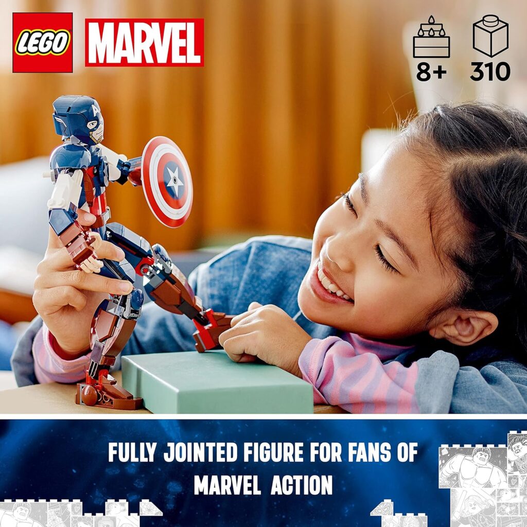 LEGO 76258 Marvel Captain America Construction Figure Buildable Toy with Shield, Avengers Collection, Play and Display Superhero Bedroom Accessory, Birthday Gift for Kids, Boys, Girls Aged 8+