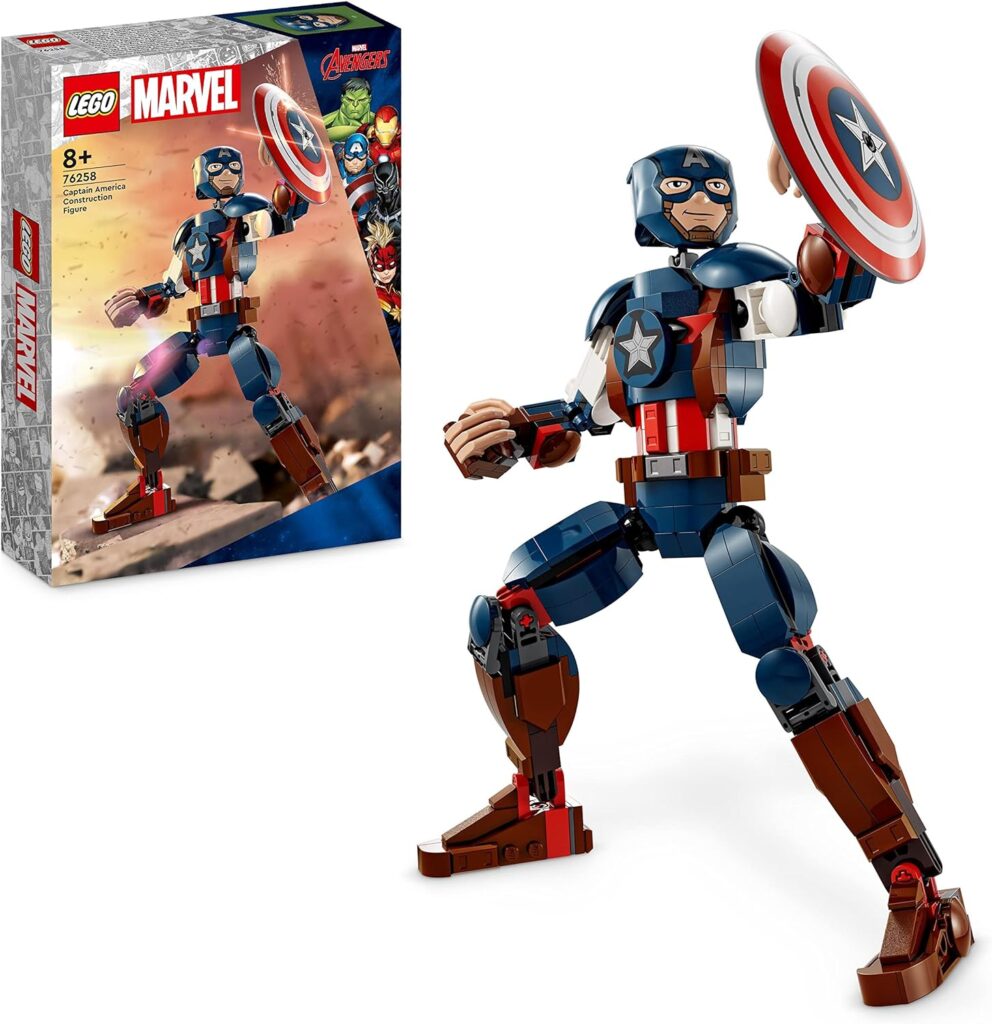 LEGO 76258 Marvel Captain America Construction Figure Buildable Toy with Shield, Avengers Collection, Play and Display Superhero Bedroom Accessory, Birthday Gift for Kids, Boys, Girls Aged 8+