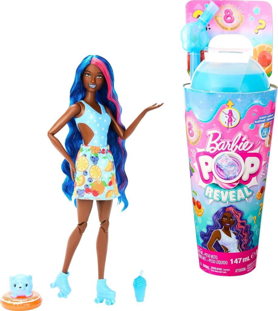 ​Barbie Pop Reveal Fruit Series Doll, Fruit Punch Theme with 8 Surprises Including Pet  Accessories, Slime, Scent  Color Change, HNW42