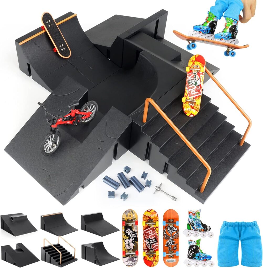 CS COSDDI Mini Finger Skateboards Ramp Accessories Set, 6-in-1 Fingerboard Toy Skate Park Kit Ramp, DIY Assembly Mini Finger Skateboard Ultimate Park Set Ramps for Kids Birthday Gift