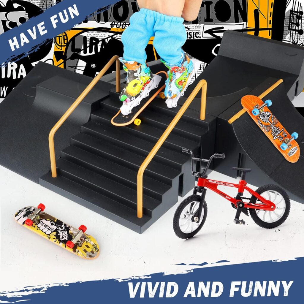 CS COSDDI Mini Finger Skateboards Ramp Accessories Set, 6-in-1 Fingerboard Toy Skate Park Kit Ramp, DIY Assembly Mini Finger Skateboard Ultimate Park Set Ramps for Kids Birthday Gift
