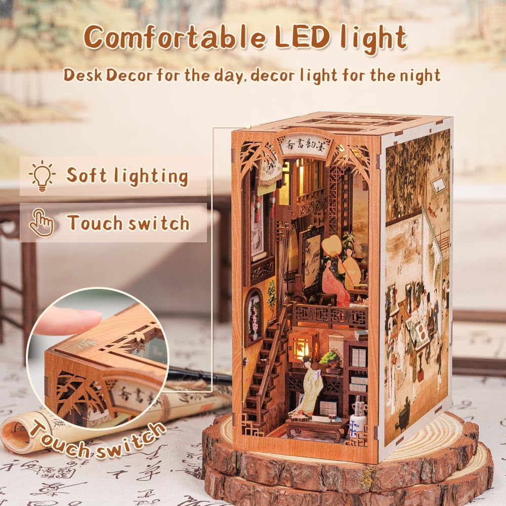 CUTEBEE DIY Book Nook Dollhouse Kit with Dust Cover,Bookshelf Insert DIY Miniature House Kit Booknook Bookend Stand Bookcase Model Build Creativity Kit Decor Alley with LED Light (Magic Pharmacist)