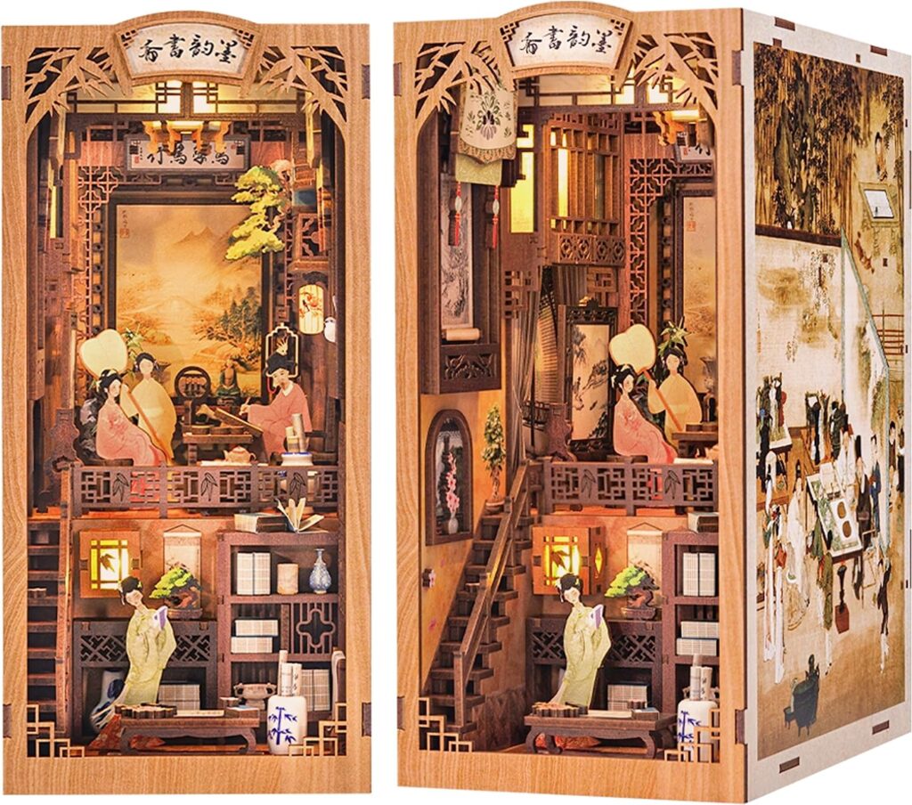 CUTEBEE DIY Book Nook Dollhouse Kit with Dust Cover,Bookshelf Insert DIY Miniature House Kit Booknook Bookend Stand Bookcase Model Build Creativity Kit Decor Alley with LED Light (Magic Pharmacist)
