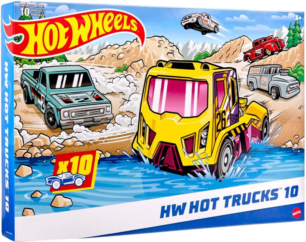 Hot Wheels Toy Cars  Trucks in 1:64 Scale, Set of 10, Multipack of Die-Cast Race or Police Cars, Hot Rods, Firetrucks or Vans (Styles May Vary), 54886