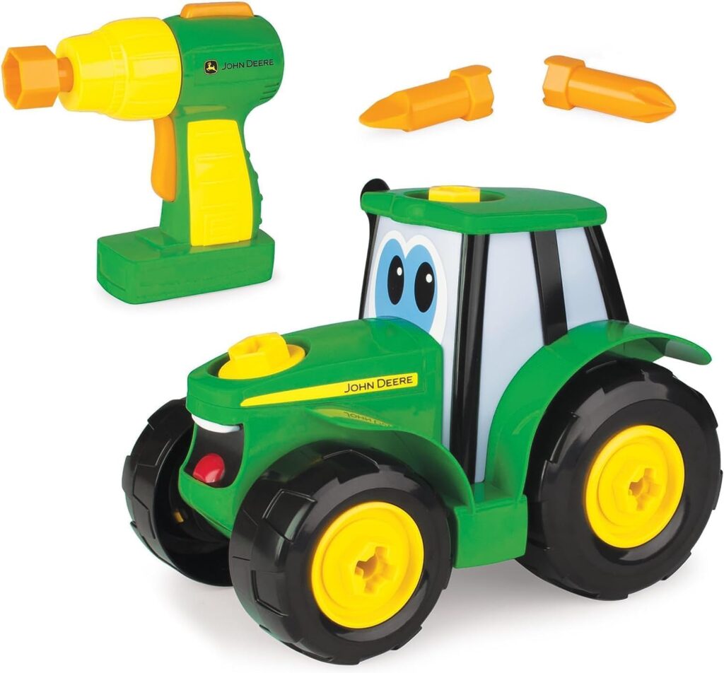 John Deere Build A Johnny Tractor, 16 Piece Building Farm Toy Car, Tractor Toy With Motorised Drill For 18 Months, 2, 3 and 4 Years Old Boys and Girls