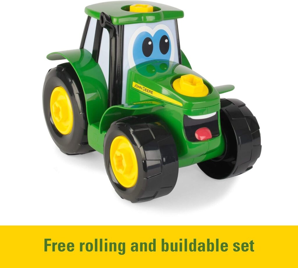 John Deere Build A Johnny Tractor, 16 Piece Building Farm Toy Car, Tractor Toy With Motorised Drill For 18 Months, 2, 3 and 4 Years Old Boys and Girls