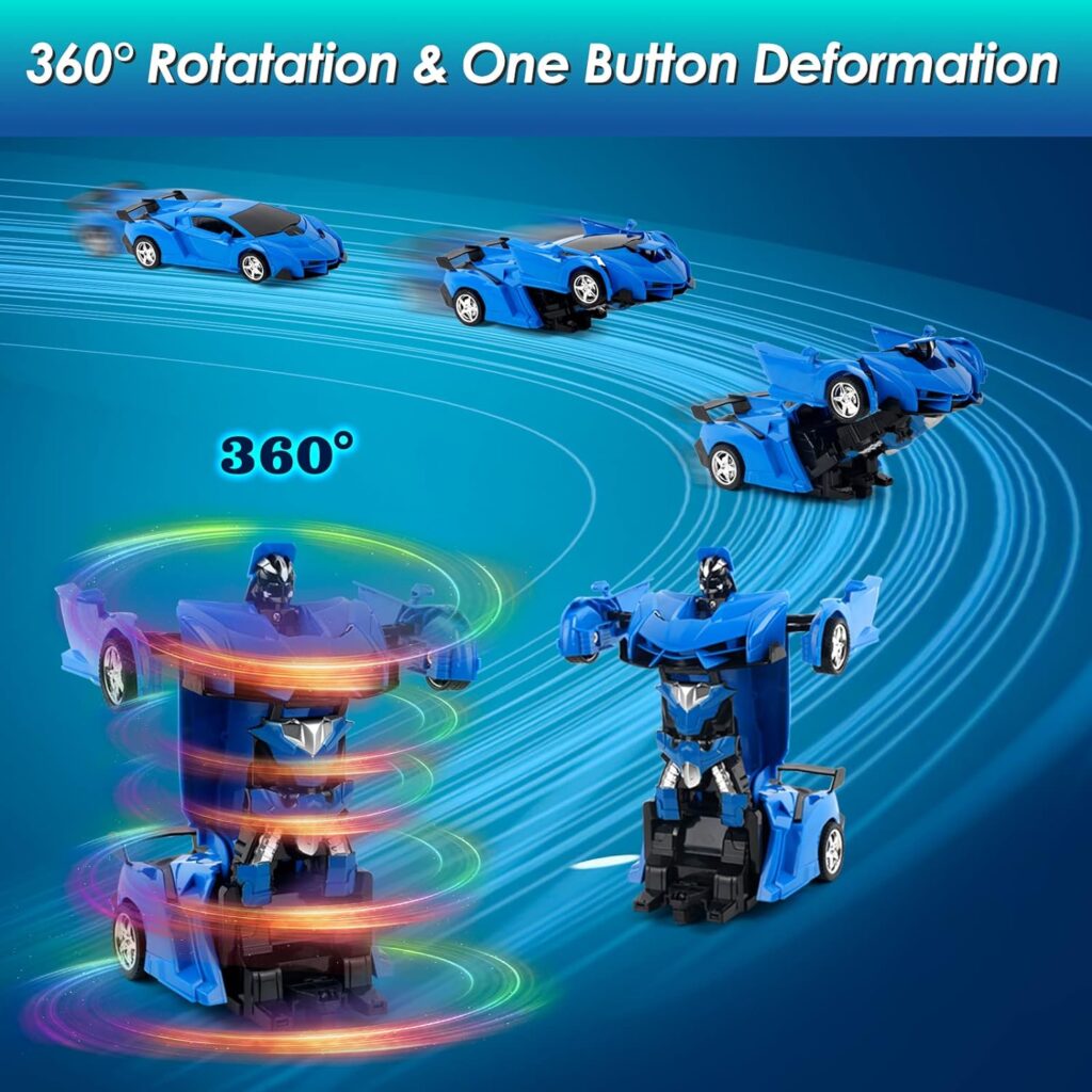 Kizeefun Remote Control Car, Transforming RC Car for Kids 2 in 1 Rechargeable Robot Racing, 1:18 RC Stunt Car with Flashing Lights and 360°Rotation for Boys