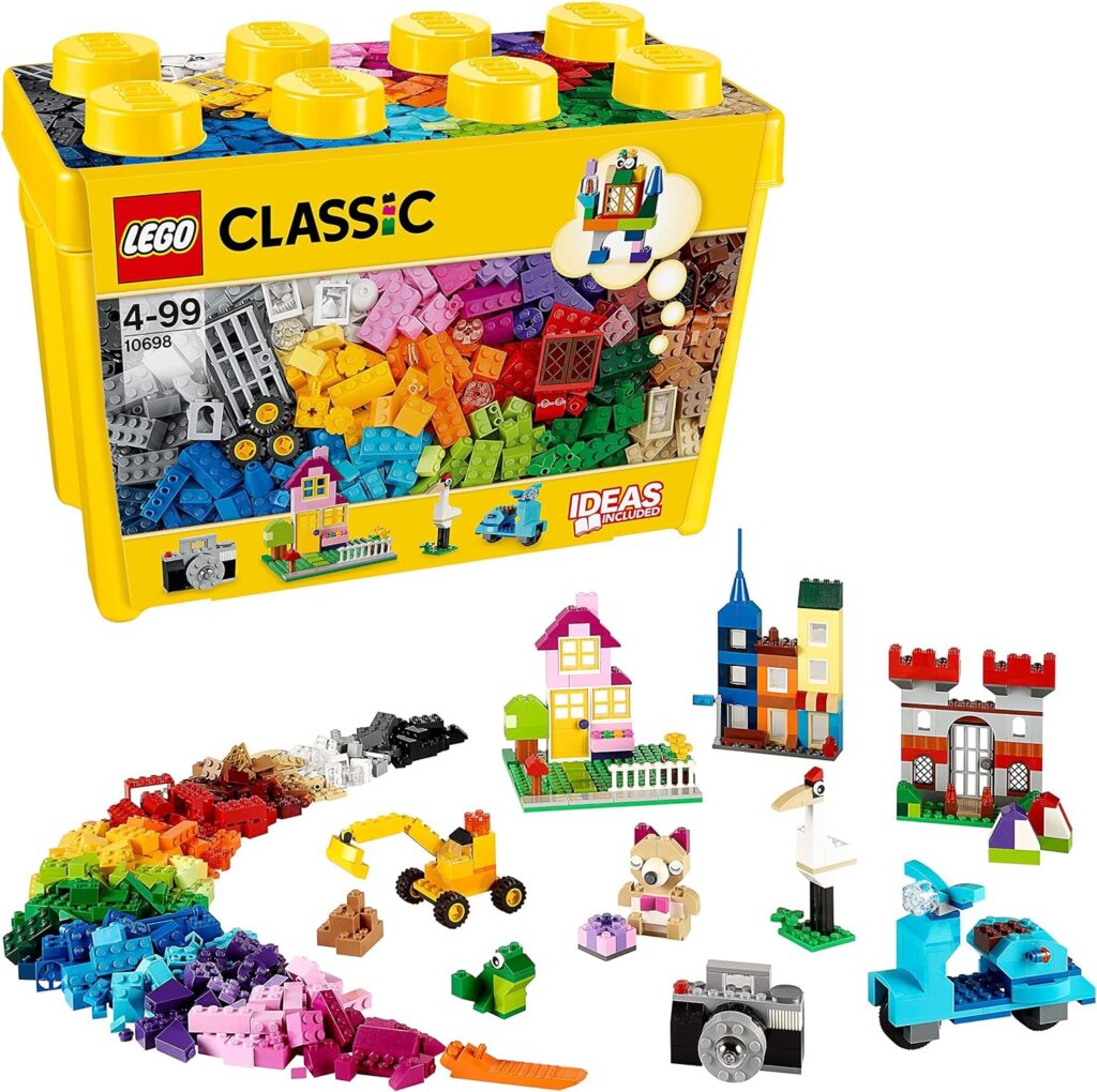 LEGO 10698 Classic Large Creative Brick Storage Box Set, Building Toys for 4 Plus Year Old Kids, Boys  Girls, Construction Toy with Windows, Doors, Wheels and Green Baseplate
