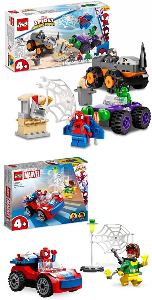 LEGO 10782 Marvel Hulk vs. Rhino Monster Truck Showdown Toy, Christmas Treat, Gifts for Kids, Boys  Girls Age 4 Plus with Spider-Man Minifigure, Spidey And His Amazing Friends Series