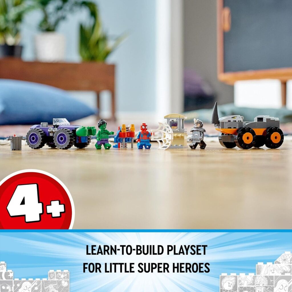 LEGO 10782 Marvel Hulk vs. Rhino Monster Truck Showdown Toy, Christmas Treat, Gifts for Kids, Boys  Girls Age 4 Plus with Spider-Man Minifigure, Spidey And His Amazing Friends Series