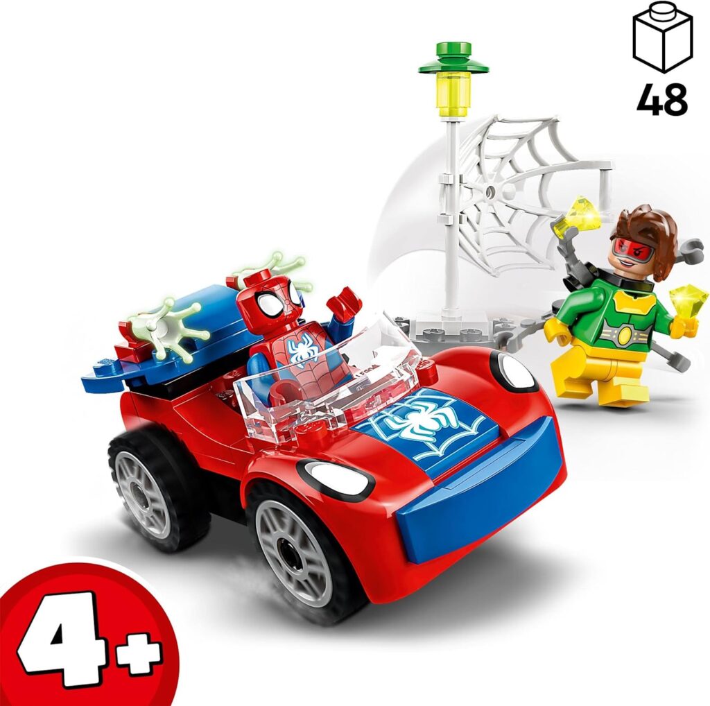 LEGO 10789 Marvel Spider-Mans Car and Doc Ock Set, Spidey and His Amazing Friends Buildable Toy for Kids 4 Plus Years Old with Glow in the Dark Pieces