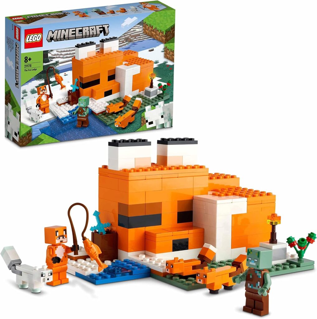 LEGO 21178 Minecraft The Fox Lodge House, Animal Toys, Birthday Gifts for Kids, Boys and Girls age 8 plus Years Old, with Drowned Zombie Figure