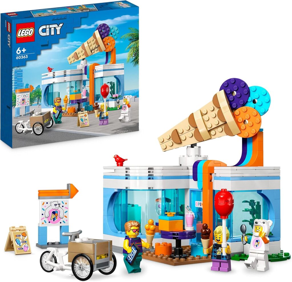LEGO 60363 City Ice-Cream Shop Toy for 6+ Year Olds with Cart Bike and 3 Minifigures, Birthday Gift for Boys, Girls, Kids, 2023 Set