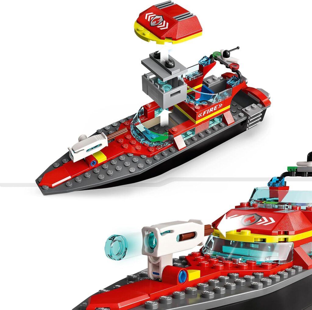 LEGO 60373 City Fire Rescue Boat Toy, Floats on Water, with Jetpack, Dinghy and 3 Minifigures, Everyday Hero Toys for Boys and Girls Aged 5+, Gift Idea LEGO 60373 City Fire Rescue Boat Toy, Floats on Water, with Jetpack, Dinghy and 3 Minifigures, Everyday Hero Toys for Boys and Girls Aged 5+, Gift Idea
