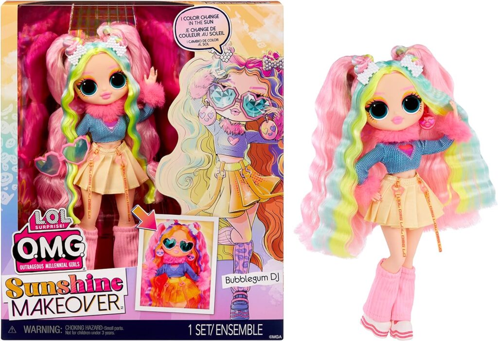 LOL Surprise OMG Sunshine Makeover Fashion Doll - BUBBLEGUM DJ - Includes UV Colour Change in the Sun, Multiple Surprises, and Fabulous Accessories - Great Gift for Kids Ages 4+