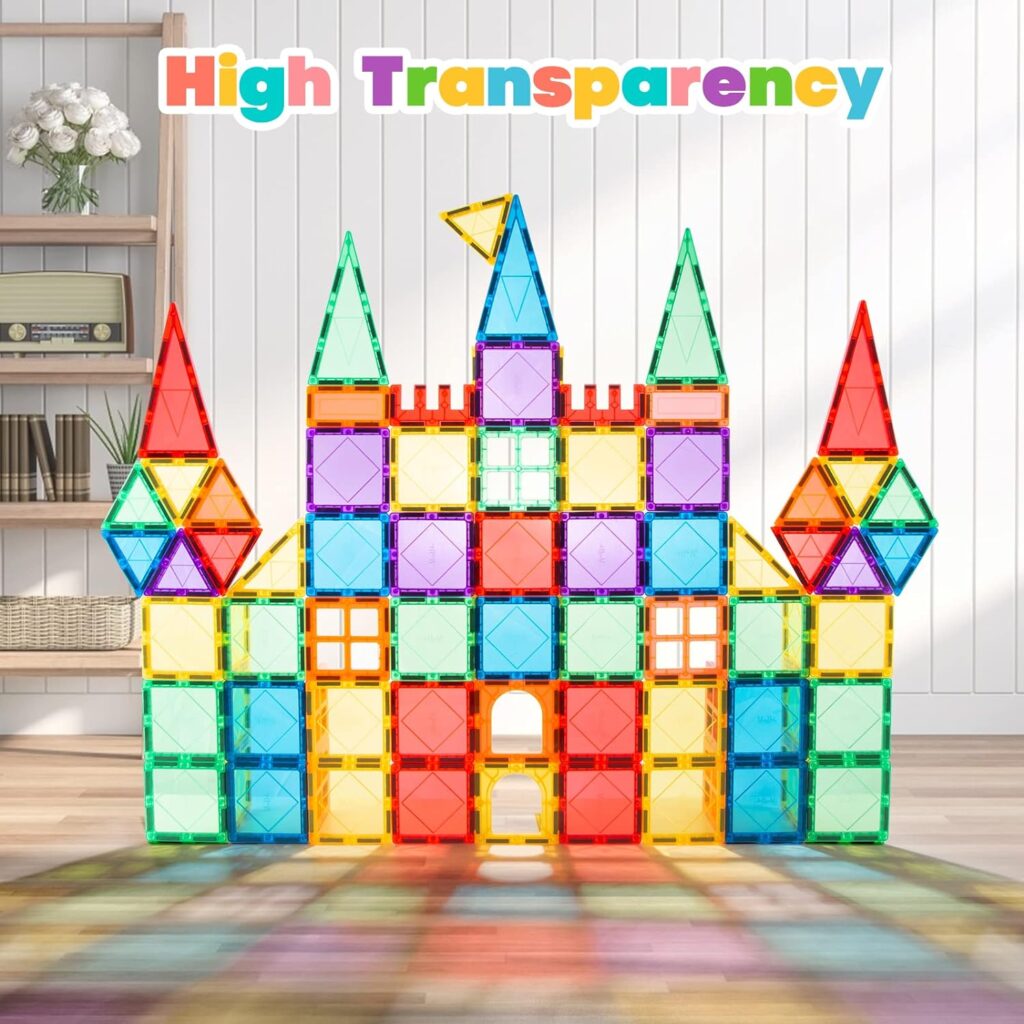 MagHub Magnetic Building Blocks 56PCS Kids Magnetic Tiles, Clear 3D Magnets for Kids Magnet Tiles Preschool Magnetic Toys, Building Construction STEM Educational Toys for 3+ Years Old Boys and Girls