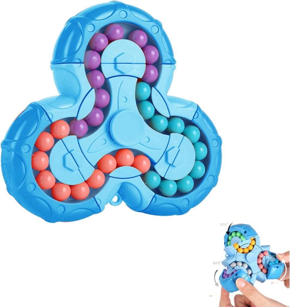 Magic Bean Puzzle Toy,YUDANSI Rotating Finger Cube Toy,Handheld Spinner Fidget Toy Magic Cube Ball iq Game,Gift for Kids age 3 Above for Christmas Birthday New Year (Blue)