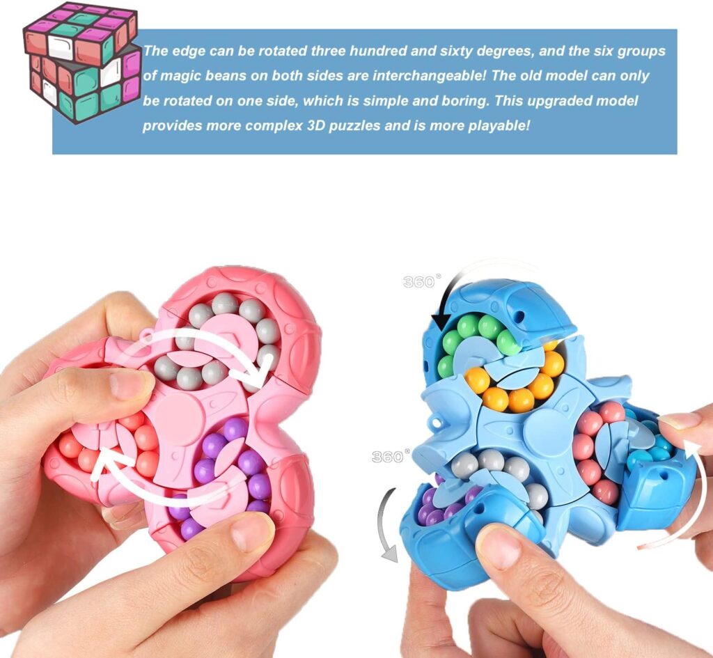 Magic Bean Puzzle Toy,YUDANSI Rotating Finger Cube Toy,Handheld Spinner Fidget Toy Magic Cube Ball iq Game,Gift for Kids age 3 Above for Christmas Birthday New Year (Blue)