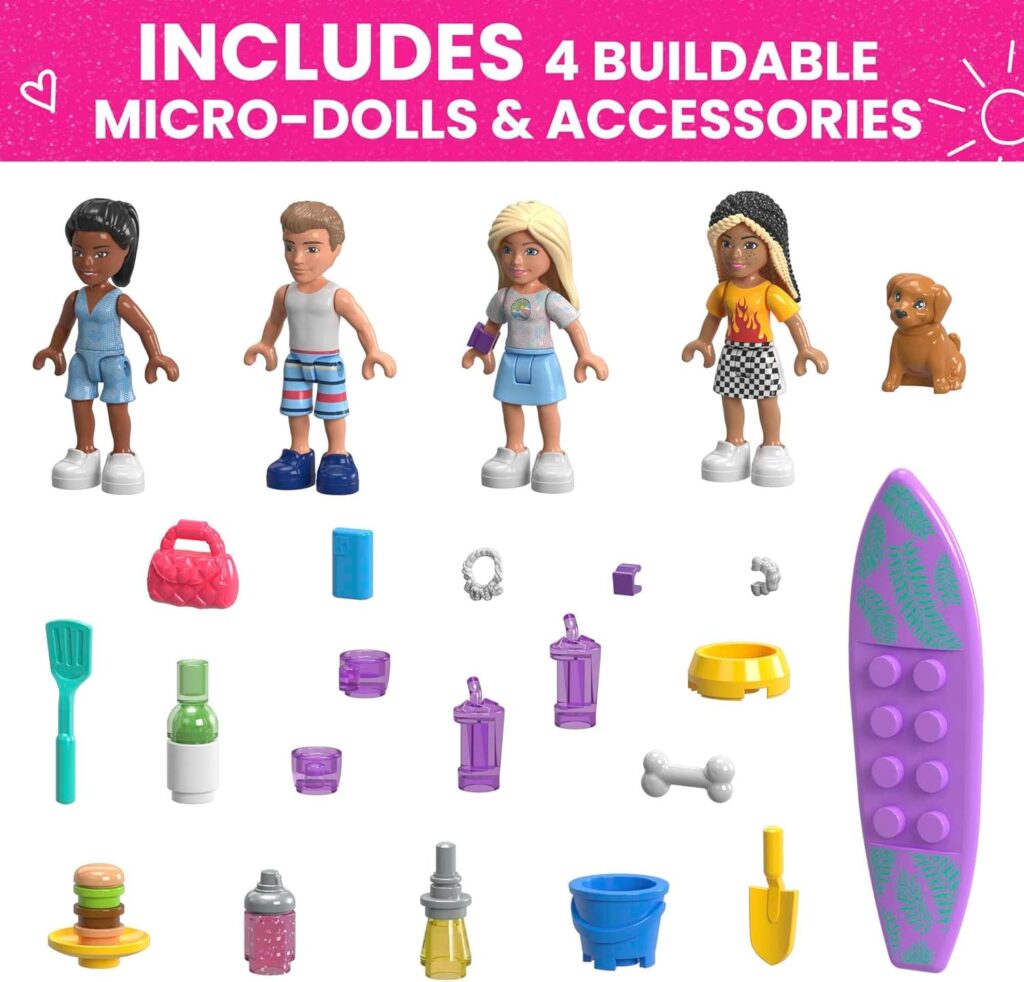 MEGA Barbie Car Building Toys Playset, Dream Camper Adventure with 580 pieces, 4 Micro-Dolls and Accessories, Pink, for Kids Age 6+ Years, HPN80 MEGA Barbie Car Building Toys Playset, Dream Camper Adventure with 580 pieces, 4 Micro-Dolls and Accessories, Pink, for Kids Age 6+ Years, HPN80