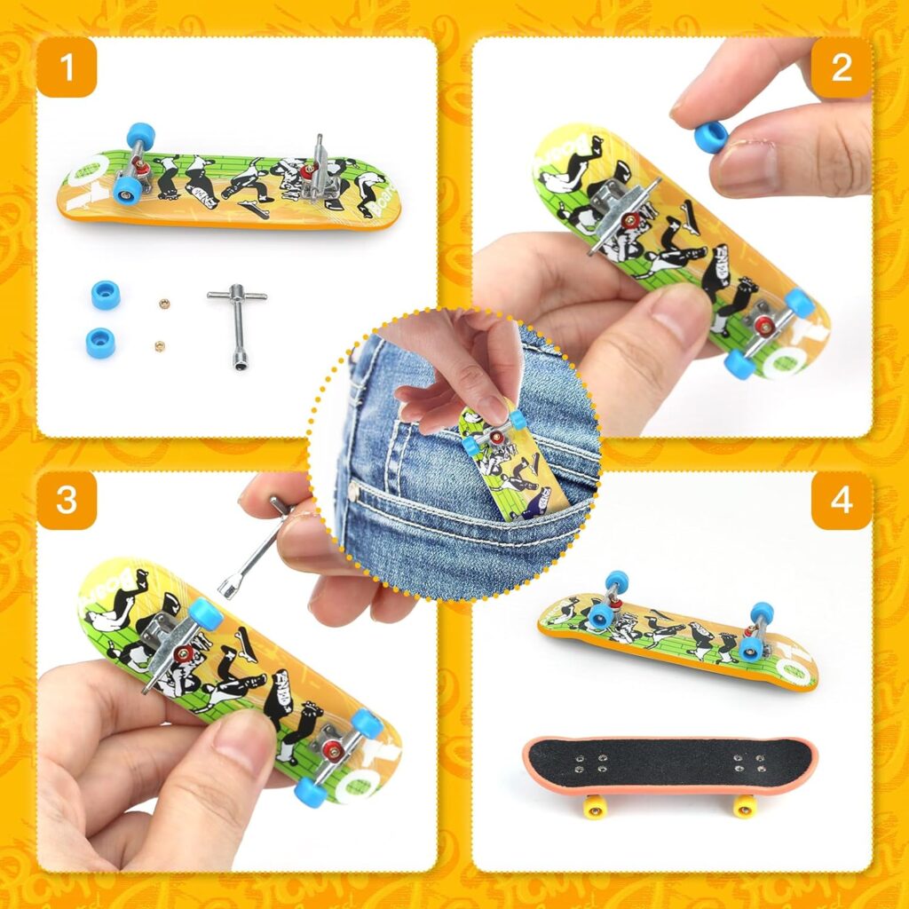 Mini Skateboards for Kids Finger Toy Skateboards Finger Skateboard Ramp Set Mini Finger Skateboards Finger Skate Boarding Kids Finger Training Props Finger Skateboards Fingerboard Gift for Kids