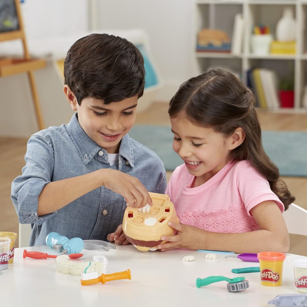 Play-Doh Drill n Fill Dentist Toy for Children 3 Years and Up with 8 Modelling Compound Pots, Non-Toxic, Assorted Colours