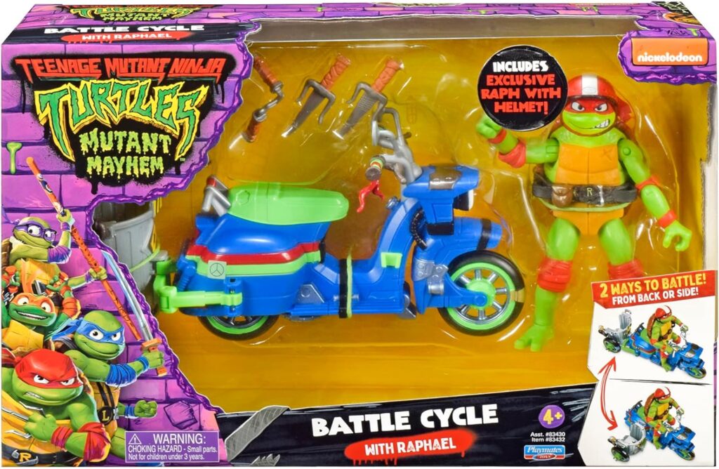Teenage Mutant Ninja Turtles 83432CO Mutant Mayhem Battle Cycle with Exclusive Raphael Figure. Ideal Present for Boys 4 to 7 Years and TMNT Fans, Multi-Colored