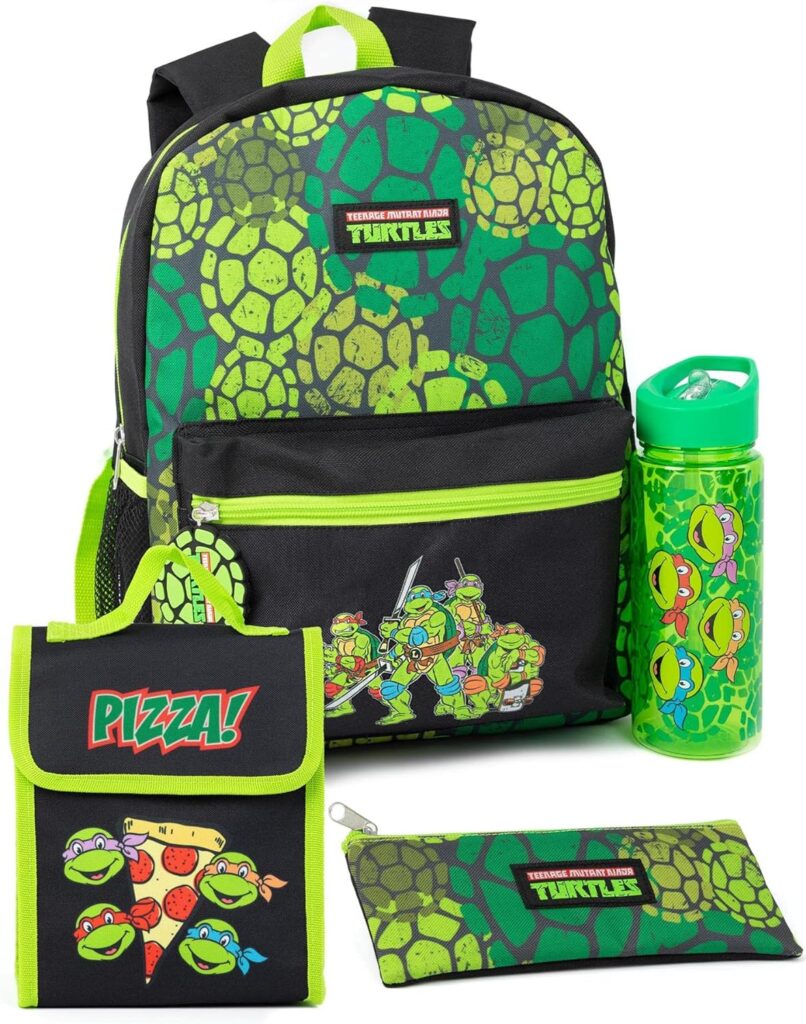Teenage Mutant Ninja Turtles Boys Backpack Set | Kids 4 Piece Green Rucksack Bundle with School Bag, Pencil Case, Lunch Bag Water Bottle | TMNT Graphic Complete Matching Set | Back to School Gifts Teenage Mutant Ninja Turtles Boys Backpack Set | Kids 4 Piece Green Rucksack Bundle with School Bag, Pencil Case, Lunch Bag Water Bottle | TMNT Graphic Complete Matching Set | Back to School Gifts